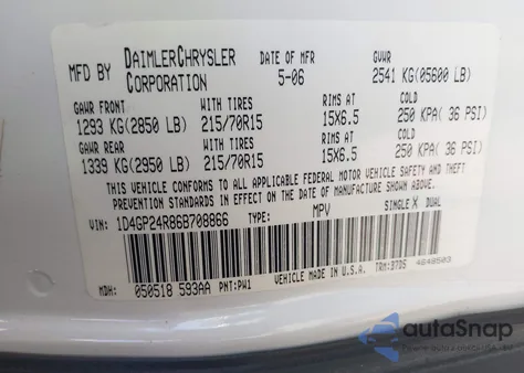 2006 Dodge Grand Caravan Se from USA, damaged, VIN 1D4GP24R86B708866